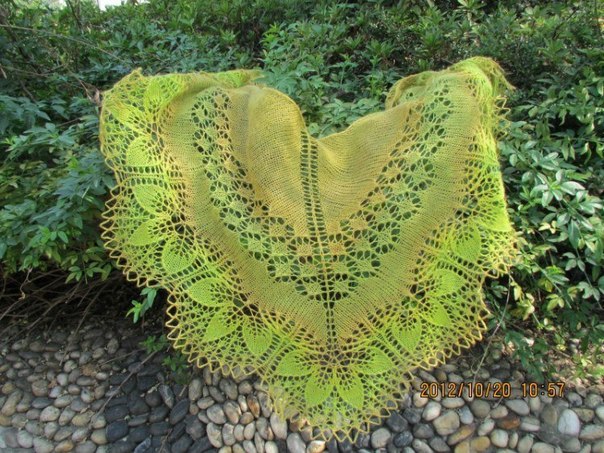 Lace Shawl with Large Leaf Edge Pattern