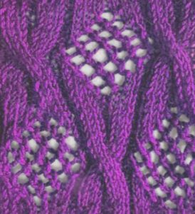 Diamond lace and cables knitting stitch