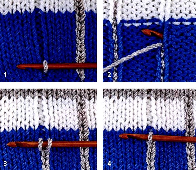 Crochet Chain Stitch in a Purl Stitch to Make Plaid look
